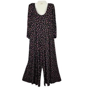 All That Jazz Black Floral Wide Leg Jumpsuit Sz 11/12 Vintage 90s Grunge